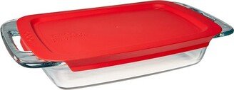 Easy Grab Glass Oblong Baking Dish, with Red Plastic Lid 2-quart