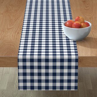 Table Runners: Gingham Check - Navy And White Table Runner, 90X16, Blue