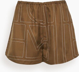 Monogram Silk Pajama Short in Mocha