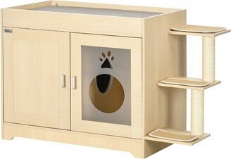 3-in-1 Cat Litter Box Enclosure & Elevated Cat Bed Tree with Scratching Posts for Large & Small Kitties, Hidden Cat Litter Cabinet