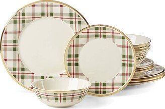 Holiday Plaid 12-Piece Porcelain Dinnerware Set