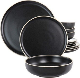 Elite Serenade 12 Piece Round Stoneware Dinnerware Set in Black