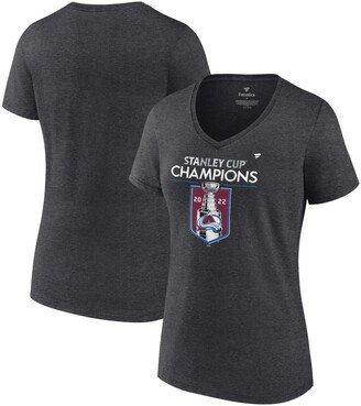 Branded Women's Heather Charcoal Colorado Avalanche 2022 Stanley Cup Champions Locker Room V-Neck T-Shirt