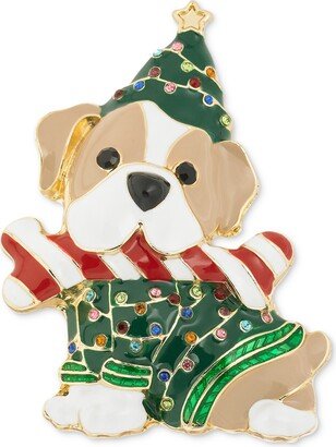 Gold-Tone Multicolor Pave Dog & Bone Pin, Created for Macy's