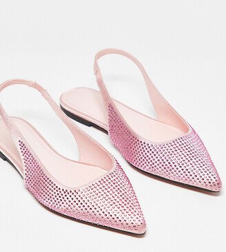 Wide Fit Lala pointed slingback flats in pink diamante