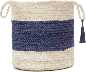 Annie Blue Bold Striped Jute Decorative Basket