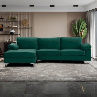 Calnod 104 Velvet Sectional Sofa with Left Hand Facing Chaise, Stationary Corner Sectional with Pillow top Arms for Linving Room