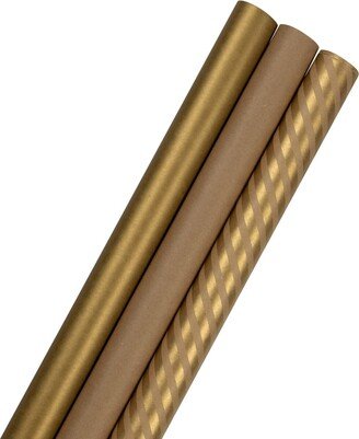 Jam Paper GiFoot Wrap - Kraft Wrapping Paper - 87.5 Square Foot Total - Kraft Stripes and Solid Deluxe Set - 3 Rolls Per Pack