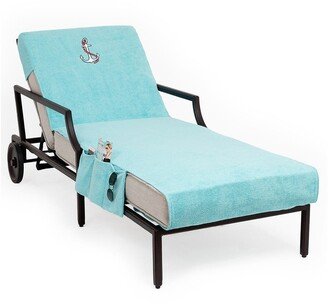 100% Turkish Cotton Anchor Embroidered Standard Size Chaise Lounge Cover With Side Pockets - Aqua