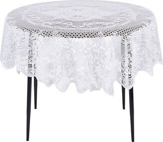 Juvale Round White Lace Vintage Tablecloth, Floral Pattern for Wedding Reception, Christmas Party (59 In)