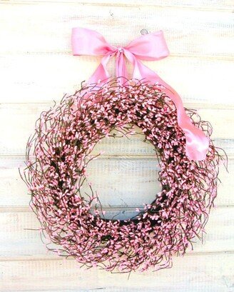 Spring Wreath-Valentine's Decor-Valentine's Day Wreath-Pink Berry Wreath-Wedding Decor-Pink Bedroom Decor-It's A Girl-Baby Shower Gift-Gifts