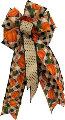 Fall Lantern Bow With Pumpkins, Farmhouse Bows, Thanksgiving Wired Ribbon Bows For Wreath, Wreath Attachment