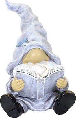 Book Lover Gnome Statue - One Garden Statue 8.5 Inches - Bluebird Garden - 13234 - Polyresin - Gray