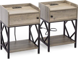 EPOWP Set of 2 Wood Nightstand, Farmhouse End Table Rustic Gray