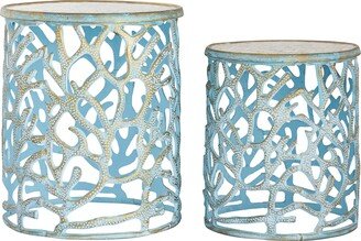 Elk Signature Elk Home Mabley Accent Table Set of 2, Blue Brushed Aluminum, 16.5Wx16.5Dx19.5H