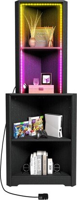 wedealfu 5 Tier Corner Bookshelf and Bookcase with LED Light Open Display Storage Rack