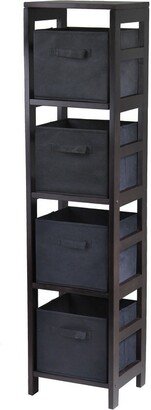 Capri 5-Pc Narrow Storage Shelf with 4 Foldable Fabric Baskets, Espresso and Black - 13.39 x 11.22 x 54.8 inches