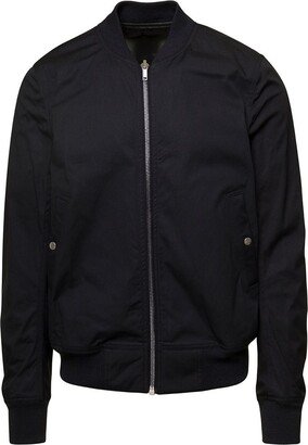 Black Reversible Bomber Jacket with Geometric Print All-Over in Cotton Stretch Man