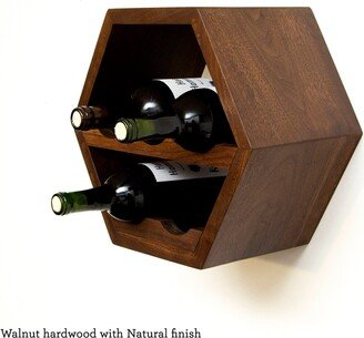 Unique Hexagon Wine Rack Hanging Kitchen Storage Mid Century Modern Lover Gift Idea Geometric Wall Decor Wooden Anniversary Gifts