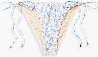 Crochet-trimmed floral-print low-rise bikini briefs