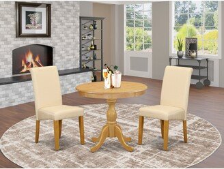 3 Piece Dining Table Set - a Kitchen Table and 2 Linen Fabric Parson Chairs, Linen White