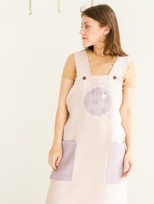 Personaliz Linen Cross Back Pinafore Apron Xs-5Xl Plus