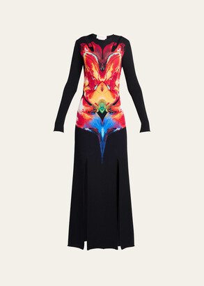 Flower Knit Maxi Dress with Slash Cutout Detail