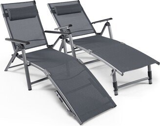 Patio Folding Aluminum Lounge Chair Chaise Adjustable Back Armrest