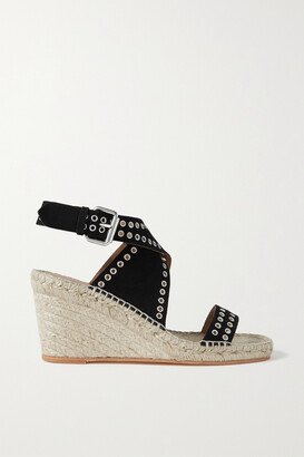 Iriane Embellished Suede Wedge Espadrilles - Black-AA