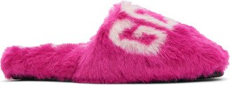 Pink Faux-Fur Logo Slippers