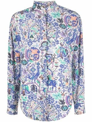 Graphic-Print Long-Sleeve Blouse