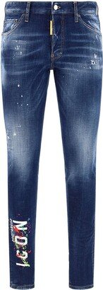 Logo Printed Distressed Jeans-AB