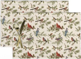 Vintage Birds Placemats | Set Of 2 - Winter By Olgakorneeva Bird Green Retro Holiday Cloth Spoonflower