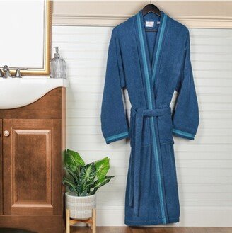 All-Season Unisex Cotton Terry Lounge Bathrobe with Embroidery, Medium, Aqua-Blue - Blue Nile Mills