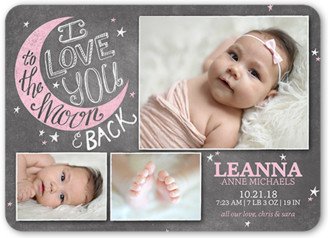 Birth Announcements: To The Moon Girl Birth Announcement, Grey, Matte, Signature Smooth Cardstock, Rounded