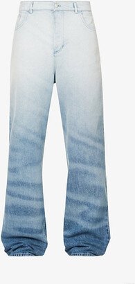 Mens Denim Wash Caribbean Rhinestone-embellished Relaxed-fit Organic-denim Jeans