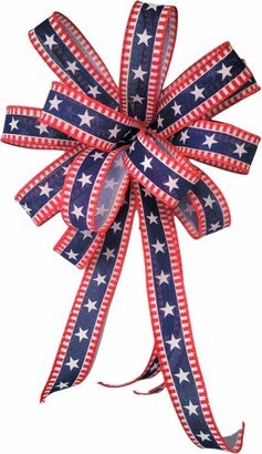 Red White & Blue Light Post Bow, Patriotic Mailbox 4Th Of July Outdoor Decorative Wreath Bow With Stars Stripes, Lantern