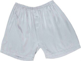 Adam Satin Boxer With Faux Fly In Dark Silver