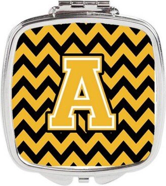 CJ1053-ASCM Letter A Chevron Black & Gold Compact Mirror, 3 x 0.3 x 2.75 in.