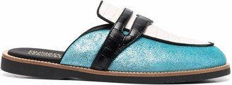 Palazzo colour-block mules