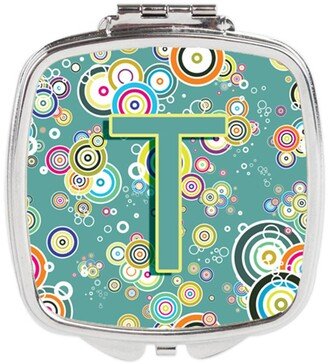 CJ2015-TSCM Letter T Circle Circle Teal Initial Alphabet Compact Mirror