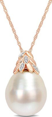 Contemporary Pearls 14K Rose Gold 0.03 Ct. Tw. Diamond 14-14.5Mm Pearl Pendant Necklace