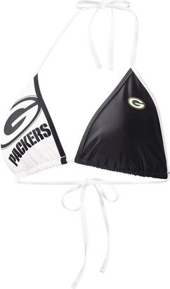 Women's G-iii 4Her by Carl Banks Black, White Green Bay Packers Play Action Bikini Top - Black, White