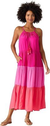 Color-Block Midi Tiered Dress (Pink Maui) Women's Clothing