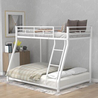 IGEMAN Twin Over Full Low Floor Bunk Bed, Heavy Duty Metal Bunk Bed Frame with Sloping Ladder & Safety Guardrails for Kids Teens Adults