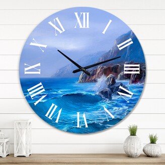 Designart 'Morning On Sea Wave Paints On A Canvas' Nautical & Coastal wall clock