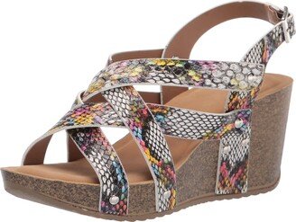 NETTA-50 Women's Platform Wedge Sandal With Criss Cross Leather Straps And Sling Back Buckle Closure