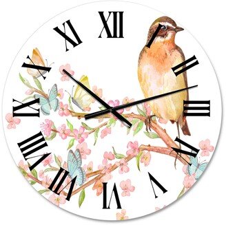 Designart 'Lovely Bird Sitting On Branch of Sakura' Traditional wall clock