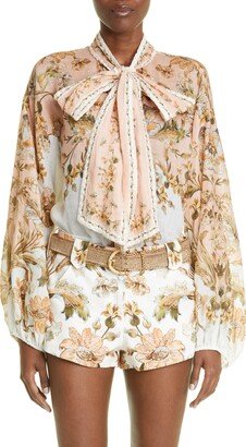 Chintz Floral Tie Neck Blouse