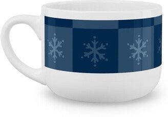 Mugs: Scandi Cozy Winter Checkered Blue Snowflake Latte Mug, White, 25Oz, Blue